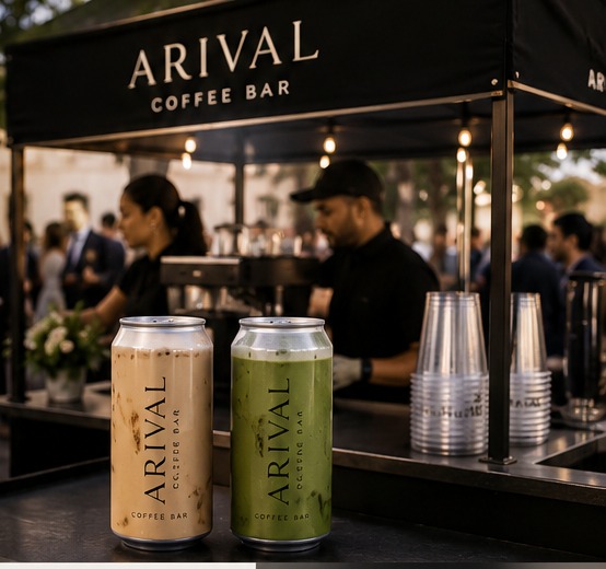 Arival Coffee Bar cart with fresh-canned lattes